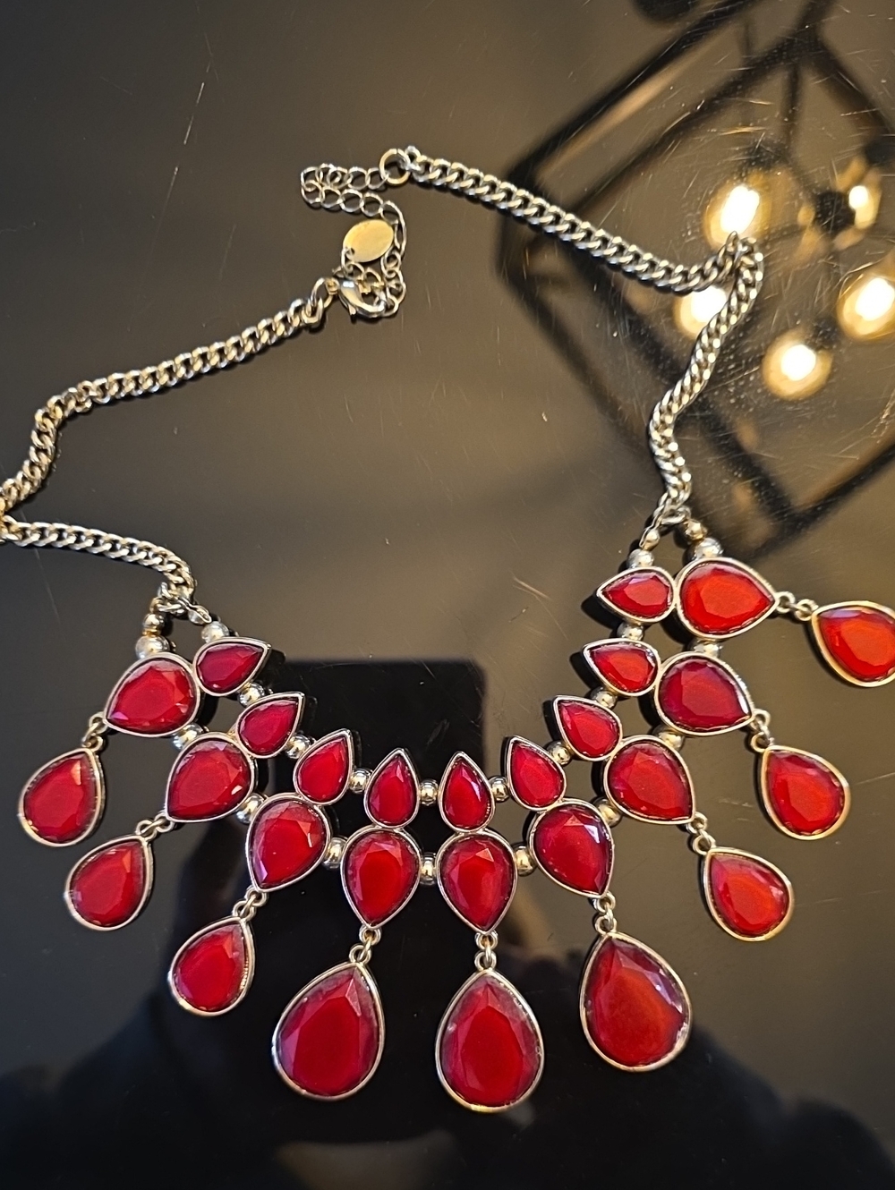Red Teardrop Statement Necklace - Women Jewelry